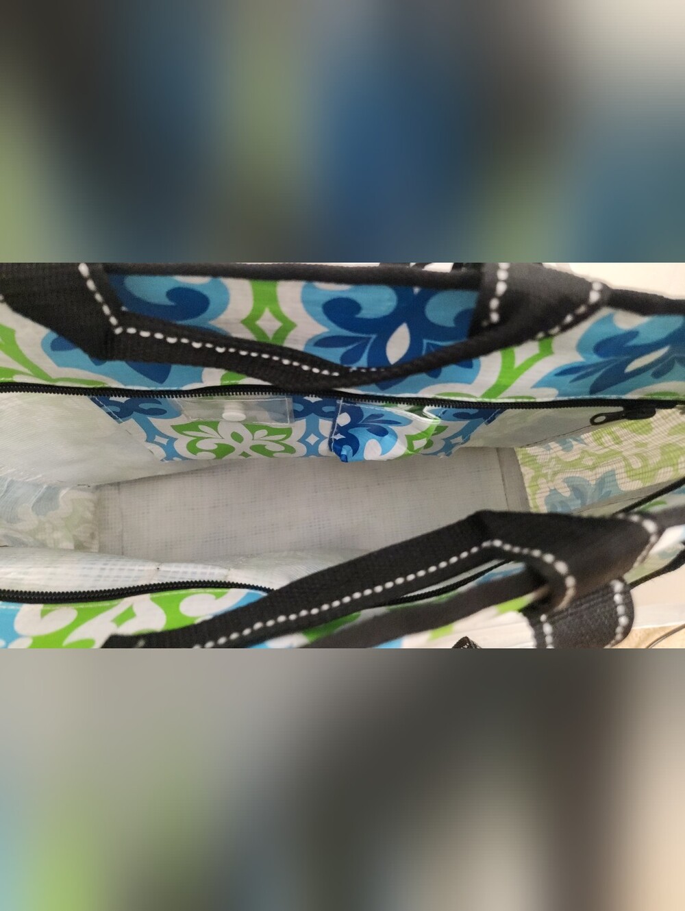 Scout Blue, Green & White Patterned Tote with Black Trim - Picture 6 of 6